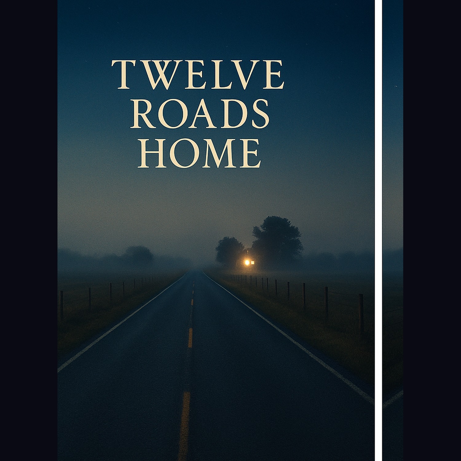Twelve Roads Home album cover showing a misty road leading toward a distant light